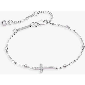 Alex and Ani Cross Delicate Pave Crystal Beaded Strand Bracelet in Silver at Nordstrom