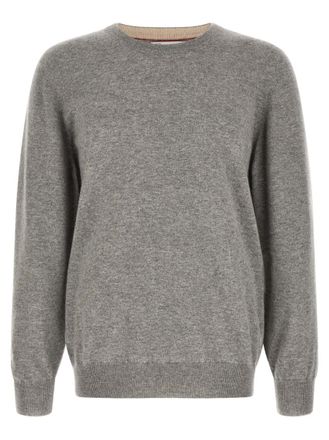Brunello Cucinelli Grey Solid Crew Neck Sweater