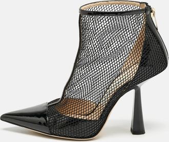 Jimmy Choo London Black Mesh And Patent Leather Kix Ankle Boots