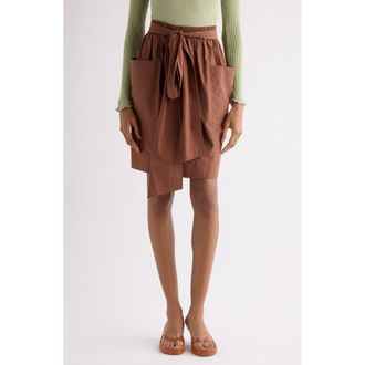 Chlo&eacute; Tie Waist Cotton Poplin Skirt in Plain Brown at Nordstrom, Size 12 Us