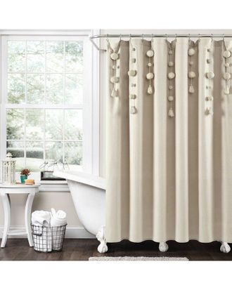 Lush D&eacute;cor Boho Pom Pom Tassel Linen Shower Curtain