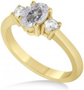 Allurez Oval Salt & Pepper & White Diamond Three-Stone Engagement Ring 14k Yellow Gold (1.20ct)