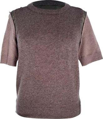 Lanvin Short-sleeve Crew Neck Knitted Top in Brown Wool