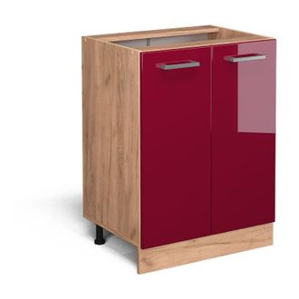 Vicco Mueble Bajo De Cocina R-line, Rojo Burdeos Alto Brillo, 60 Cm Sin Encimera Vicco