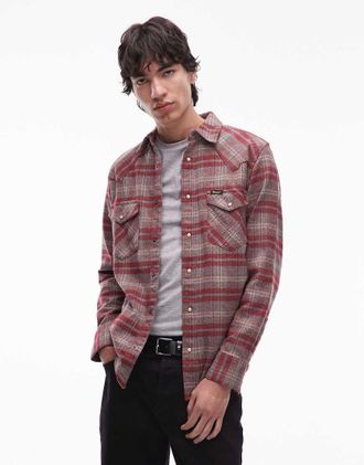 Wrangler Camicia a maniche lunghe rossa a quadri stile western-Rosso