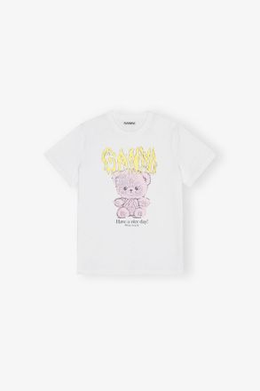 Ganni White Basic Cotton Jersey Teddy Relaxed T-shirt - Size XS Organic