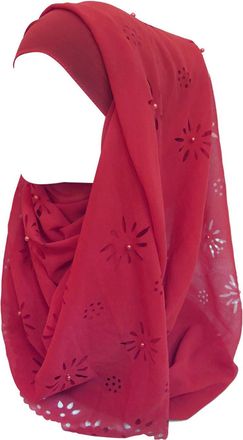 Lina & Lily Chiffon Muslim Hijab Head Scarf Laser Cut with Beads (Dark Red)