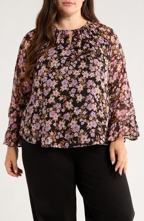 CeCe by Cynthia Steffe Keyhole Tiered Long Sleeve Top in Rich Black at Nordstrom Rack, Size 2X