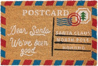 Beliani Felpudo De Bienvenida De Fibra De Coco Con Motivo Postal Navide&ntilde;a Antideslizante 45 X 75 Cm Natural Katalla