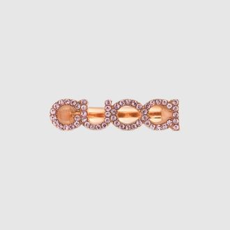 Gucci Script Crystal Ring, Size L, Rose-toned metal, Rose-toned metal