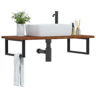 Berkfield Home Basin Shelf Wall Mounted Steel & Solid Wood Oak in Brown