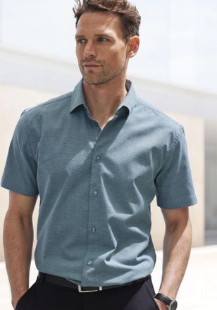 H.I.S Kurzarmhemd H.I.S Regular-fit, Herren, Gr. XXL (45/46), N-Gr, gr&uuml;n, Web, Obermaterial: 67% Baumwolle, 30% Polyester, 3% Elasthan, unifarben, regular f