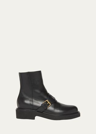 Valentino Garavani VLogo Embossed Leather Ankle Boots