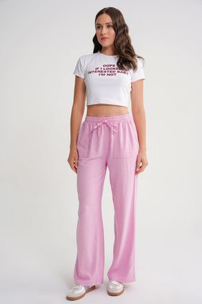 Mixray Midden taille rechte pijp katoenen broek met striksluiting