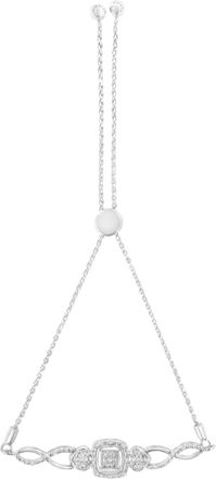 House of Brilliance 925 Sterling Silver Diamond Cushion Frame Heart-Sides Twist 4-10 Adjustable Bolo Tennis Bolo Bracelet