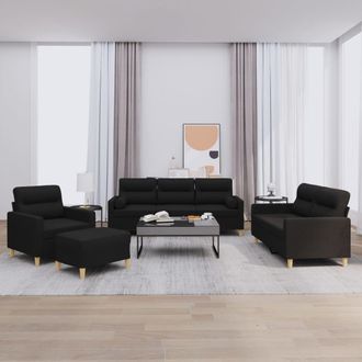 vidaXL Juego De Sof&aacute;s Con Cojines 4 Piezas Tela Negro Vidaxl