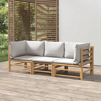 vidaXL Vidaxl - Set De Muebles De Jard&iacute;n 3 Piezas Bamb&uacute; Y Cojines Gris Claro