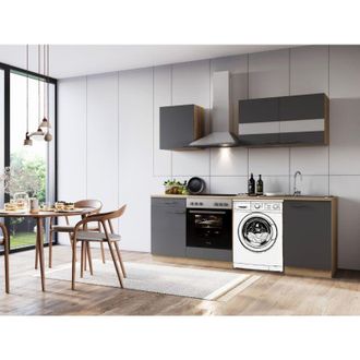 Respekta Cucina Mobile cucina Blocco vuoto Lavatrice da incasso Rovere grigio Merle 220 Respekta