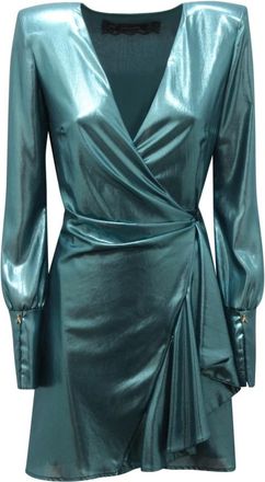 Patrizia Pepe Glanzende Jurk Made in Italy - Dames - Korte kleedjes - Groen - M - Polyester - Kleedjes