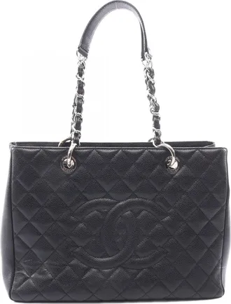 Chanel Black Grained Calfskin Handbag Tote Bag (Pre-Owned)