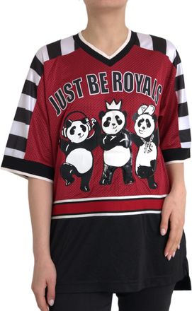 Dolce & Gabbana Womens Panda Baseball Tee Short Sleeve Vneck - Dark Red Cotton - Size EU 46 (Womens)
