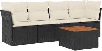 vidaXL Set De Muebles De Jard&iacute;n 5 Pzas Y Cojines Rat&aacute;n Sint&eacute;tico Negro Vidaxl