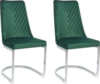 Beliani Beliani - Juego De 2 Sillas De Comedor De Terciopelo Verde Sin Brazos Con Respaldo Alto En Voladizo Para Sala De Estar Altoona