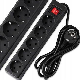 OEM Cable Alargador Con Regleta, 5 Enchufes, 5 Metros De Longitud, Con Interruptor Y Cable De Tierra, Color Negro