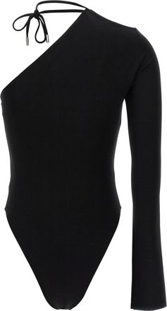DAVID KOMA Asymmetrical Stretch Viscose Bodysuit - Black