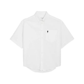 Ami Short Sleeve Shirts, male, White, Size: 2XL Heart Embroidery Button-Down Shirt