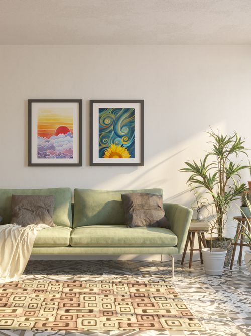 Ein grünes Sofa im Mid-Century Modern Stil