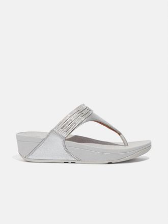 FitFlop Womens Lulu Lasercrystal Leather Toe-Post Sandals In Silver