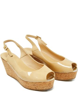 Jimmy Choo London patent leather wedge sandals - Neutrals
