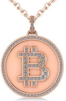 Allurez Large Diamond Bitcoin Pendant Necklace 18k Rose Gold (1.21ct)