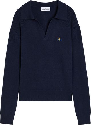 Vivienne Westwood Logo-embroidered Wool and Cashmere-blend Polo Jumper - Navy - XL
