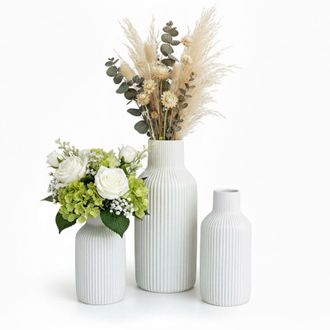 Relaxdays Relaxdays Vases Set of 3, Flower Vases, 3 Sizes, Fresh & Dried Flowers, Ceramic Decor, Table Centrepiece, White
