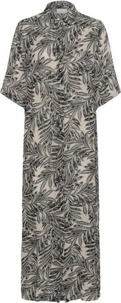 Kaffe Grijze Veer Blad Print Jurk - Dames - Shirt Kleedjes - Grijs - M - Kleedjes