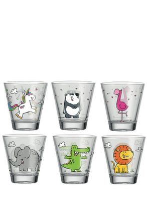 Leonardo Kinder-Gl&auml;serset, Mehrfarbig, Transparent, Glas, 6-teilig, 120 ml, 8.5x9x8.5 cm, Gl&auml;ser, Gl&auml;sersets