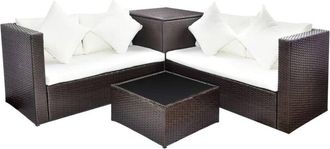 vidaXL 4 Piece Garden Lounge Set with Cushions Poly Rattan Brown Vidaxl