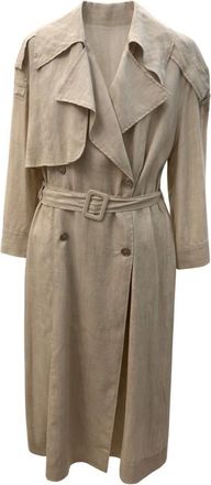 Simona Corsellini Trench Lungo Tessuto Effetto Lino Con Cintura in Vita - Dames - Trenchcoats - Beige - M - Leer - Jassen