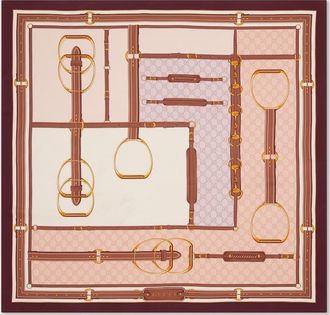 Gucci Printed Silk Twill Carré, Brown, Silk