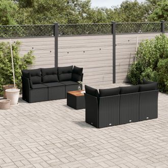 vidaXL Vidaxl - Set De Comedor De Jard&iacute;n 7 Pzas Y Cojines Rat&aacute;n Sint&eacute;tico Negro