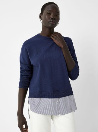 Contemporaine Womens Striped poplin insert loose sweater