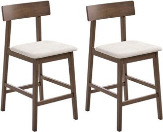 Beliani Set of 2 Bar Chairs ISANTI Wood Dark Brown/ Taupe