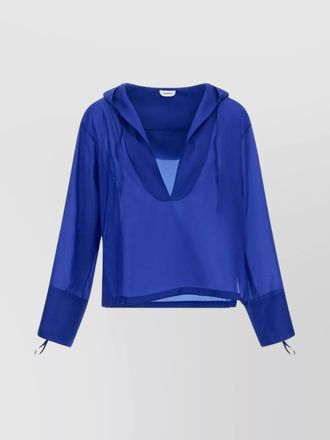 Ferragamo silk hooded long-sleeve v-neck blouse