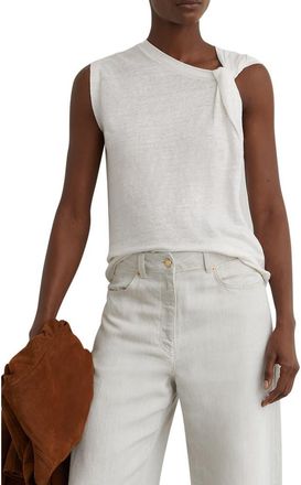 Reiss Taylor Twist Detail Linen Top in White at Nordstrom, Size X-Large