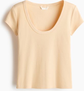 H&M Geripptes T-Shirt mit U-Ausschnitt - Hellgelb