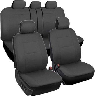 OEM Juego Completo De Fundas Para Asientos De Coche: Asientos Delanteros Y Traseros, F&aacute;cil Instalaci&oacute;n, Camiones, Furgonetas Y Suv, Gris Negro