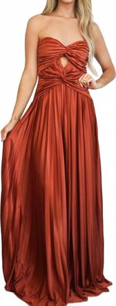 Maniju Carolina Strapless Pleated Maxi Dress In Rust