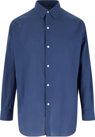Kaptain Sunshine Blue Minimalist Traditional Collar Cotton Shirt